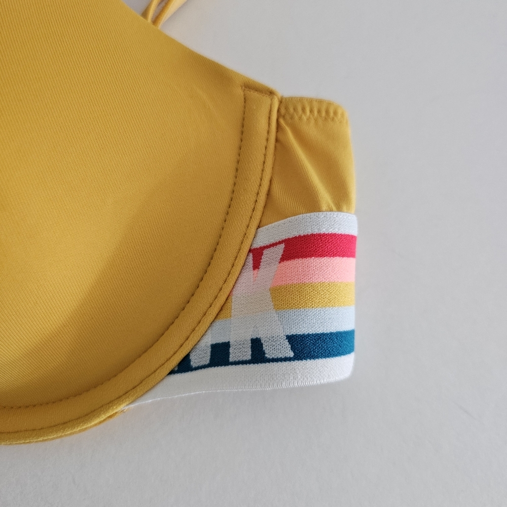 PINK Victorias Secret 32A Tshirt Lightly Lined Bra Yellow Rainbow - Picture 3 of 8
